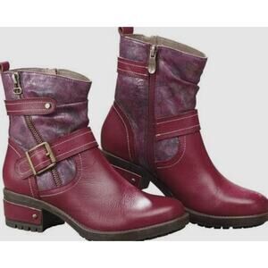 L'Artiste Leather Maroon Frankie Bootie Sz 42/US 10 Buckles Western Biker Boho